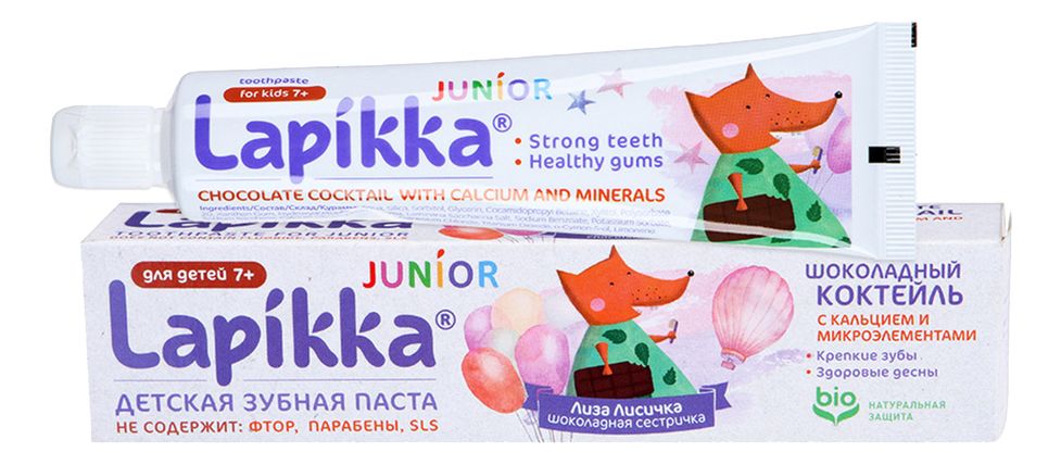 фото упаковки Lapikka Junior Зубная паста Шоколадный коктейль с кальцием и микроэлементами