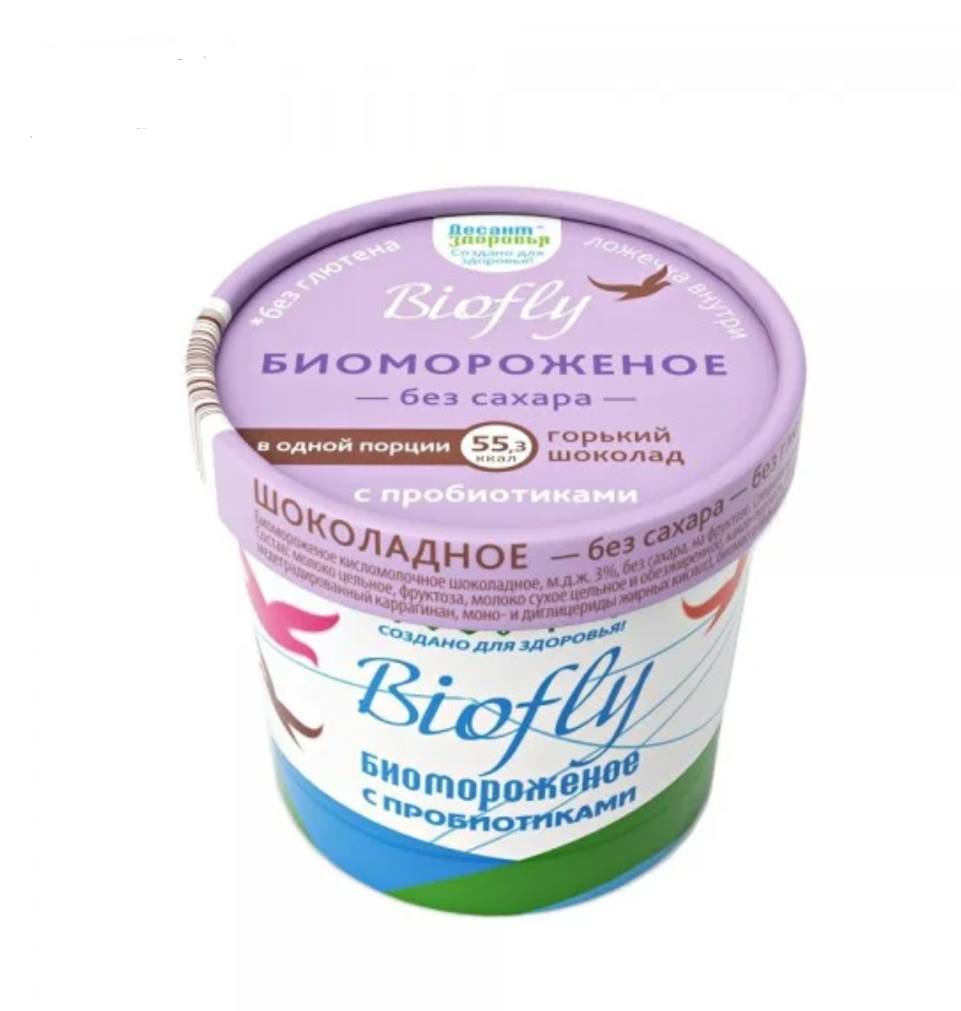 фото упаковки Biofly Биомороженое Горький шоколад без сахара с пробиотиками