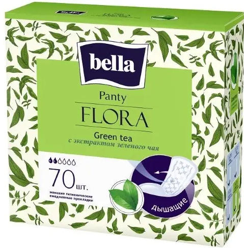 Bella panty flora green tea прокладки ежедневные, 2 капли, с экстрактом зеленого чая, 70 шт.