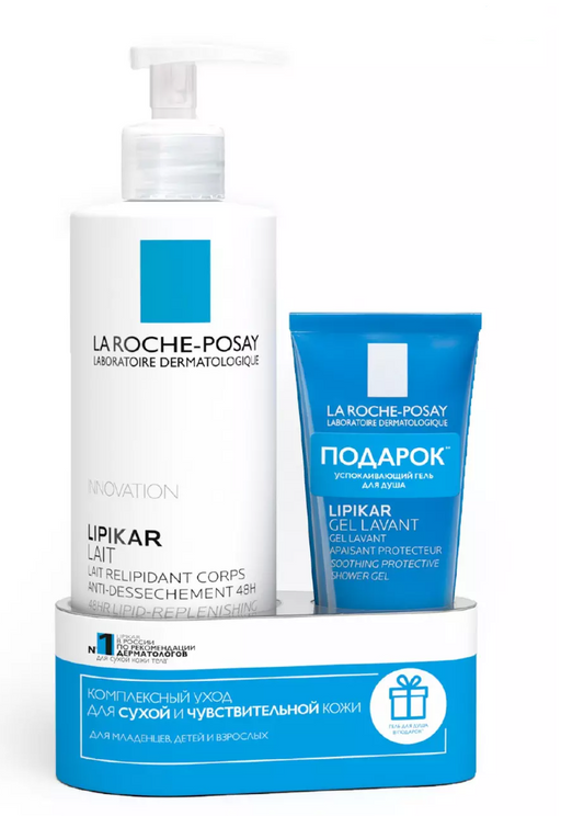 La Roche-Posay  Набор Lipikar молочко + гель для душа, набор, Lipikar Lait молочко 400 мл+Lipikar Gel Lavant гель очищающий 100 мл, 1 шт.