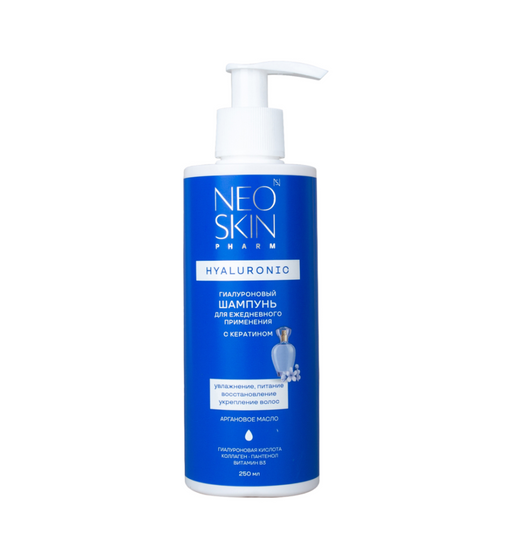 Neo Skin Hyaluronic Гиалуроновый шампунь для ежедневного применения с кератином, шампунь, для всех типов волос, 250 мл, 1 шт.