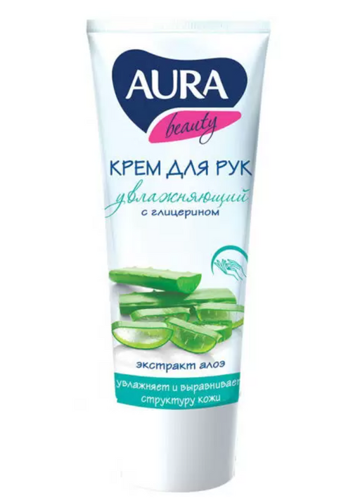 Aura beauty Крем для рук увлажняющий, крем для рук, с глицерином и экстрактом алоэ, 75 мл, 1 шт.