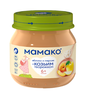 Мамако пюре яблоко персик и козий творожок, пюре, 80 г, 1 шт.