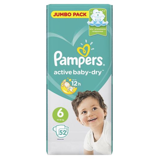 Pampers Active baby-dry Подгузники детские, р. 6, 13-18 кг, 52 шт.