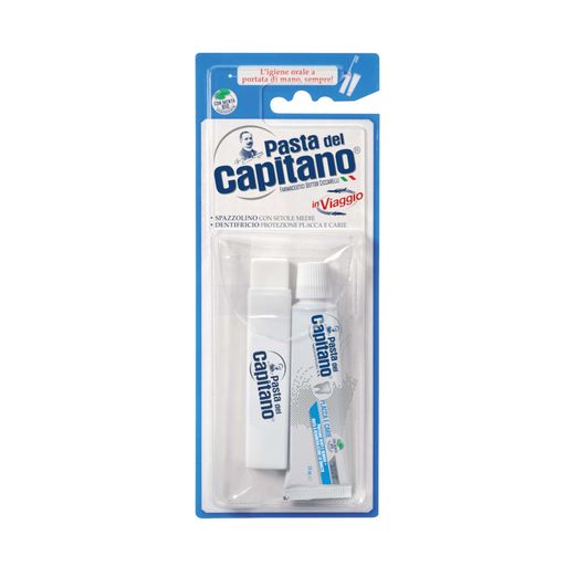 Pasta del Capitano Набор дорожный, Паста зубная против налета и кариеса 25мл + Щетка зубная складная средняя, 1 шт.